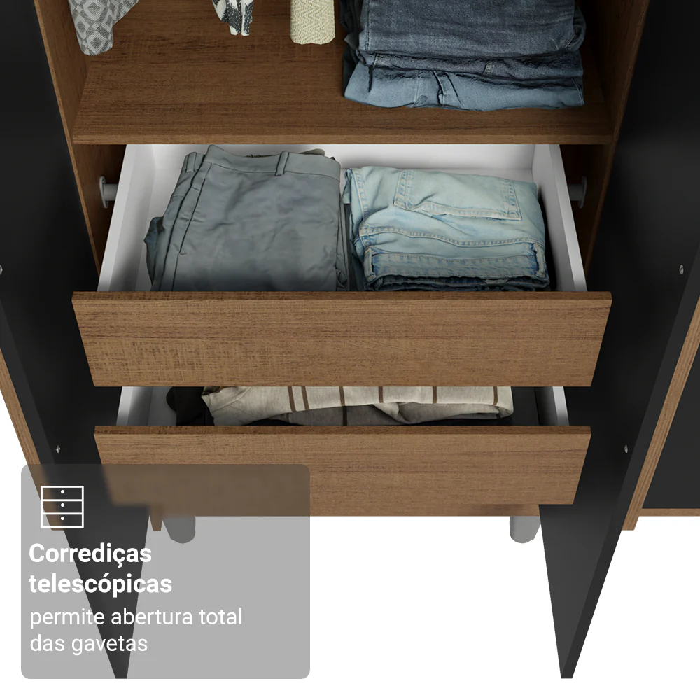 Guarda-Roupa Casal com Pés 6 Portas Batentes Rustic/Preto/Rustic Venus Madesa - Image 7
