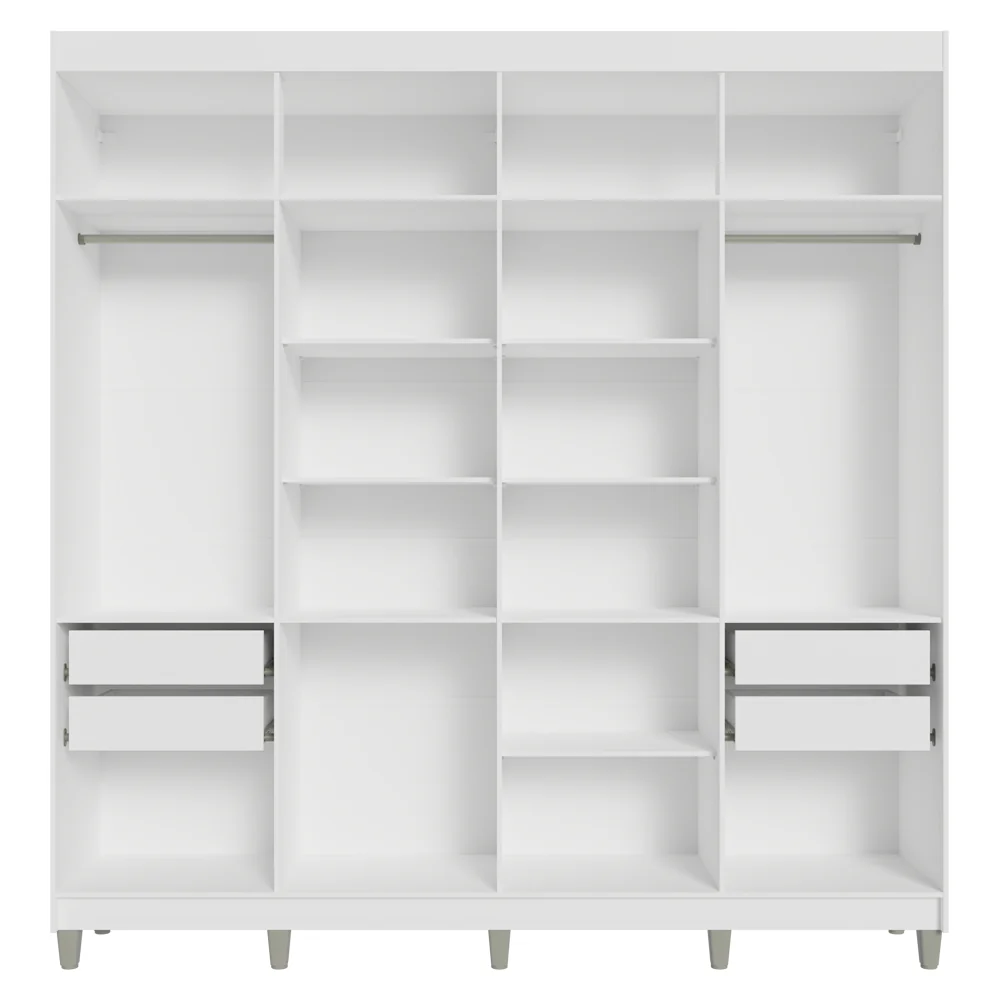 Guarda-Roupa Casal com Pés 8 Portas Batentes Branco/Branco/Preto Venus Madesa - Image 8