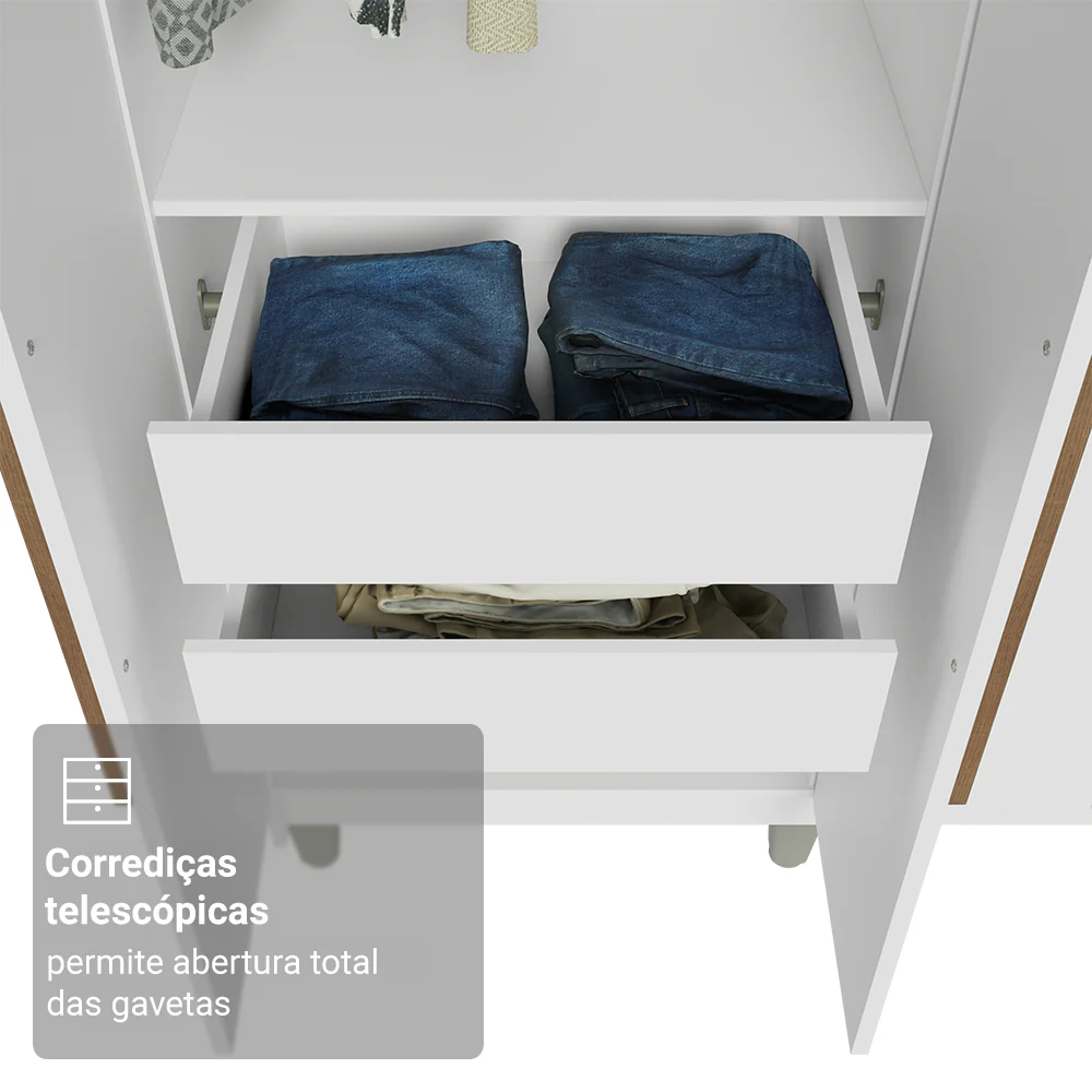 Guarda-Roupa Casal com Pés 8 Portas Batentes Branco/Branco/Rustic Venus Madesa - Image 7