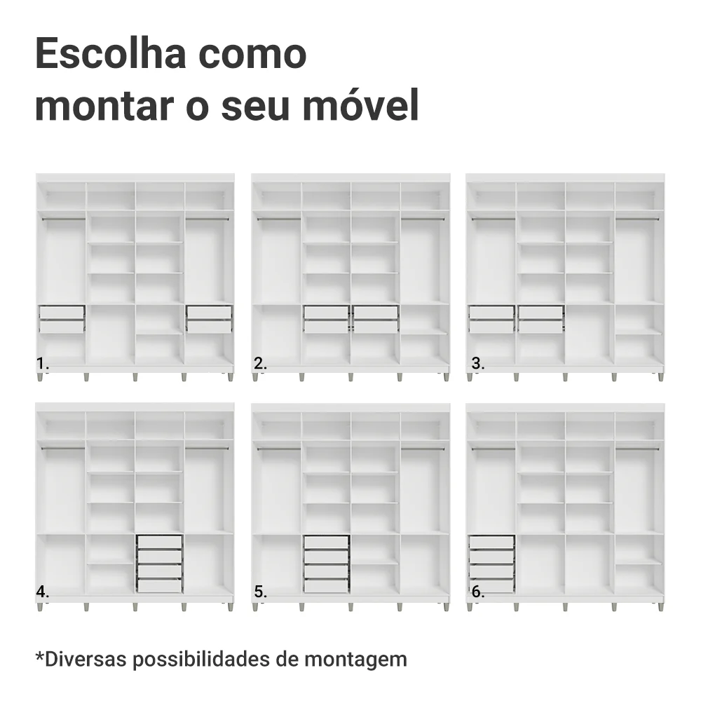 Guarda-Roupa Casal com Pés 8 Portas Batentes Branco/Preto/Preto Venus Madesa - Image 5