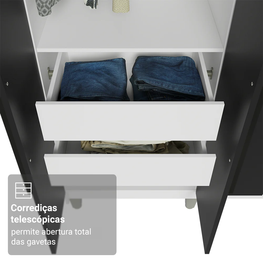 Guarda-Roupa Casal com Pés 8 Portas Batentes Branco/Preto/Preto Venus Madesa - Image 7
