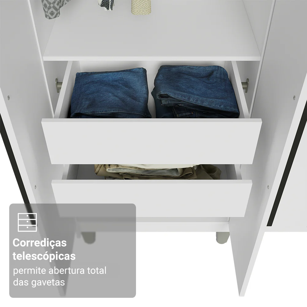 Guarda-Roupa Casal com Pés 8 Portas Batentes com Espelho Branco/Branco/Preto Venus Madesa - Image 7