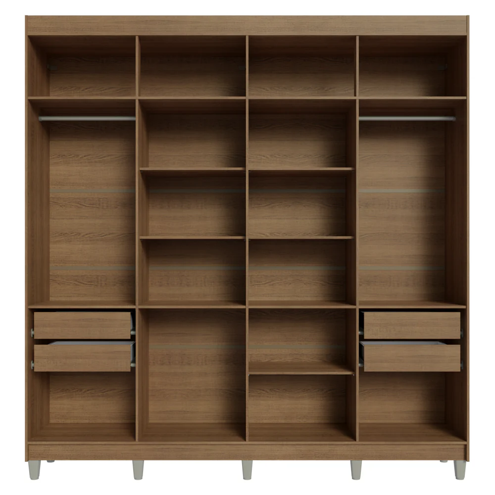 Guarda-Roupa Casal com Pés 8 Portas Batentes com Espelho Rustic/Crema/Rustic Venus Madesa - Image 8