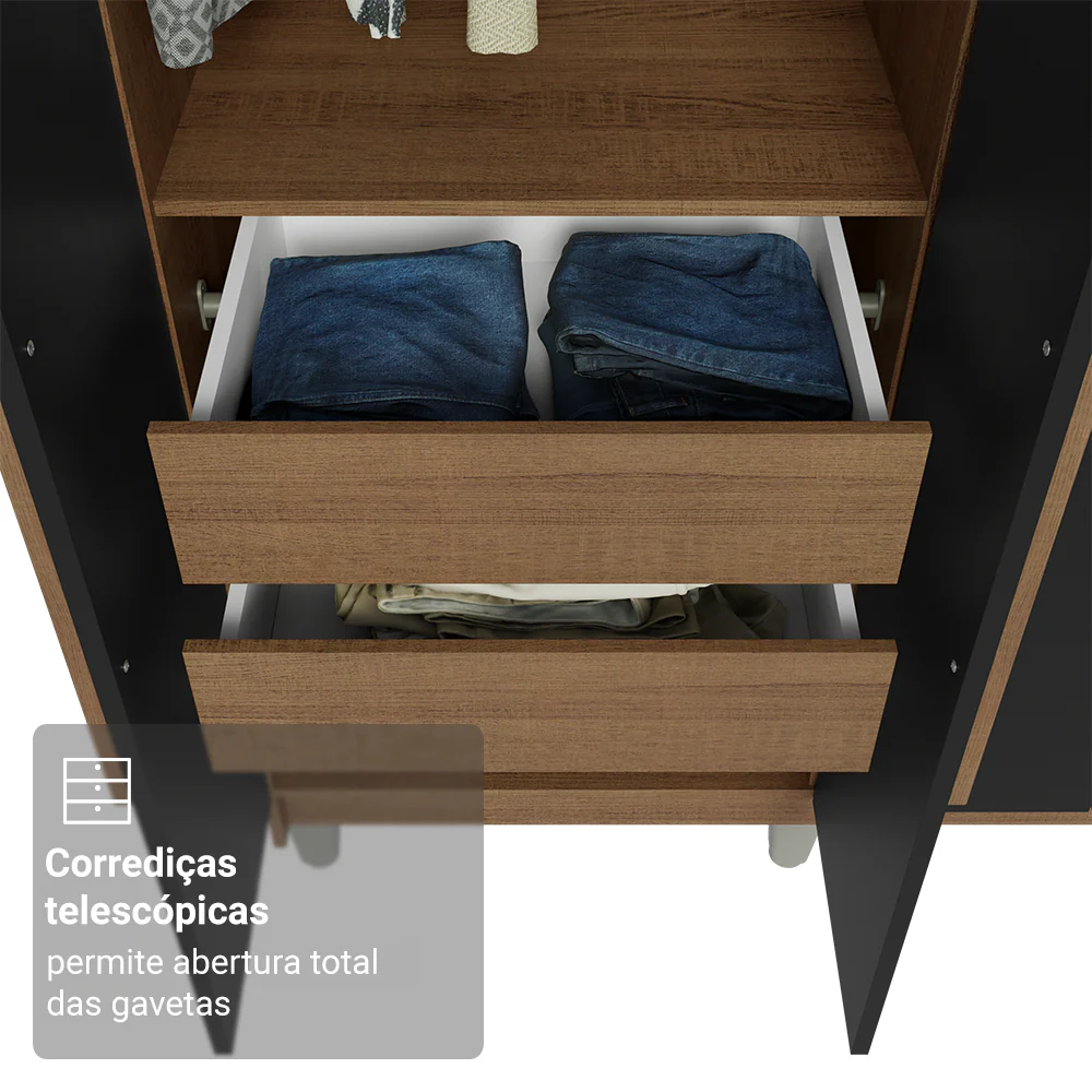 Guarda-Roupa Casal com Pés 8 Portas Batentes com Espelho Rustic/Preto/Rustic Venus Madesa - Image 7