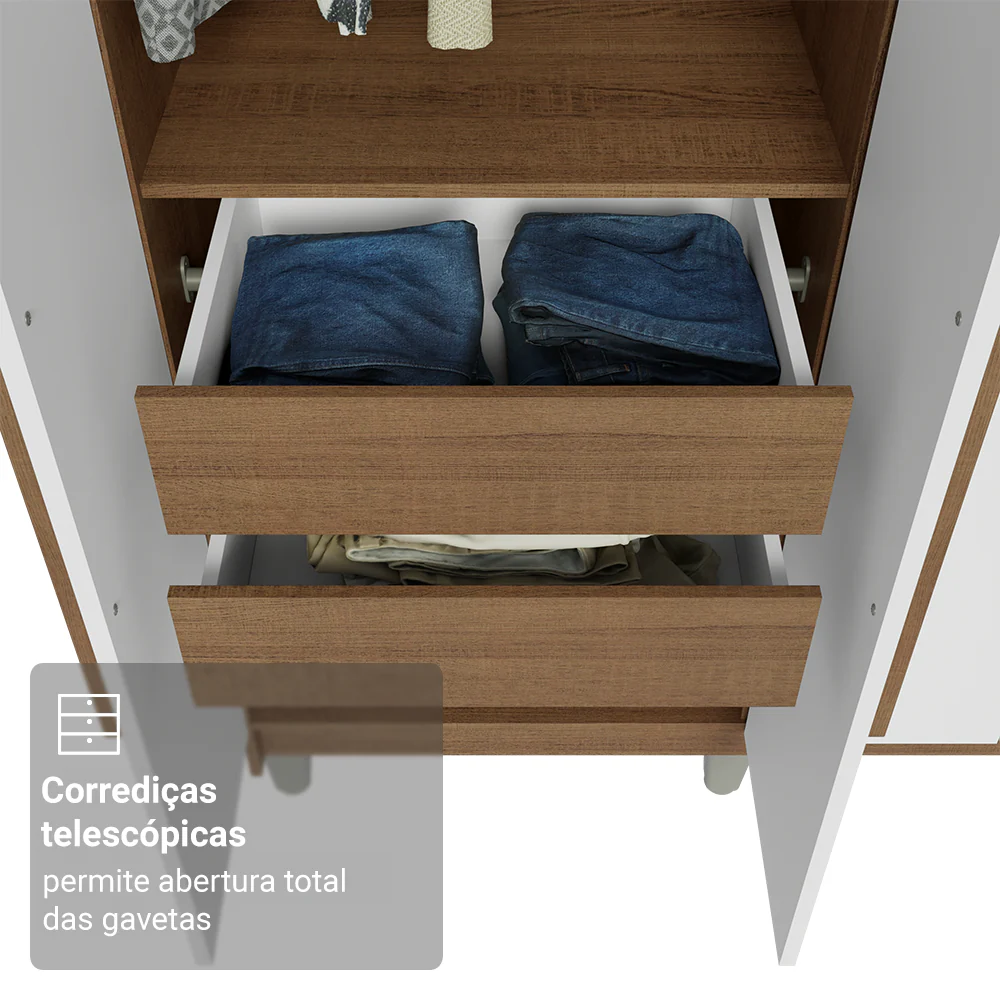 Guarda-Roupa Casal com Pés 8 Portas Batentes Rustic/Branco/Rustic Venus Madesa - Image 7
