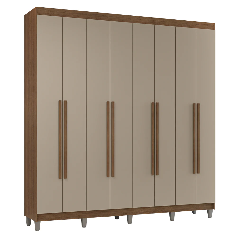 Guarda-Roupa Casal com Pés 8 Portas Batentes Rustic/Crema/Rustic Venus Madesa - Image 2