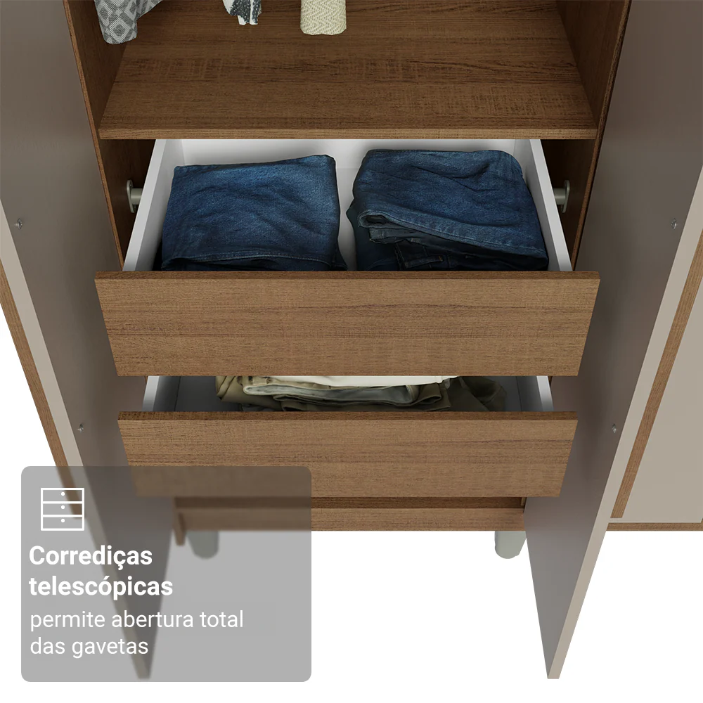 Guarda-Roupa Casal com Pés 8 Portas Batentes Rustic/Crema/Rustic Venus Madesa - Image 7