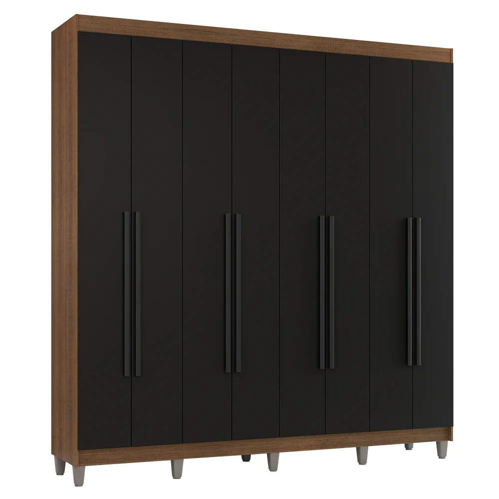 Guarda-Roupa Casal com Pés 8 Portas Batentes Rustic/Preto/Preto Venus Madesa - Image 2