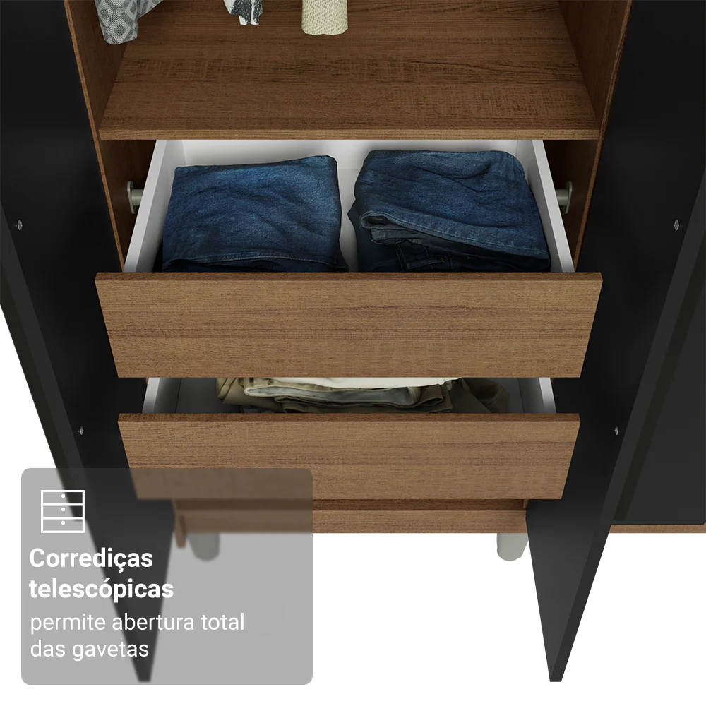 Guarda-Roupa Casal com Pés 8 Portas Batentes Rustic/Preto/Preto Venus Madesa - Image 7