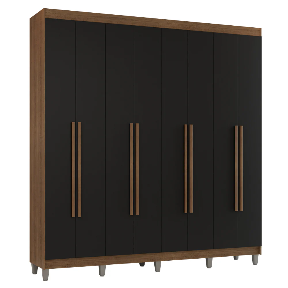 Guarda-Roupa Casal com Pés 8 Portas Batentes Rustic/Preto/Rustic Venus Madesa - Image 2