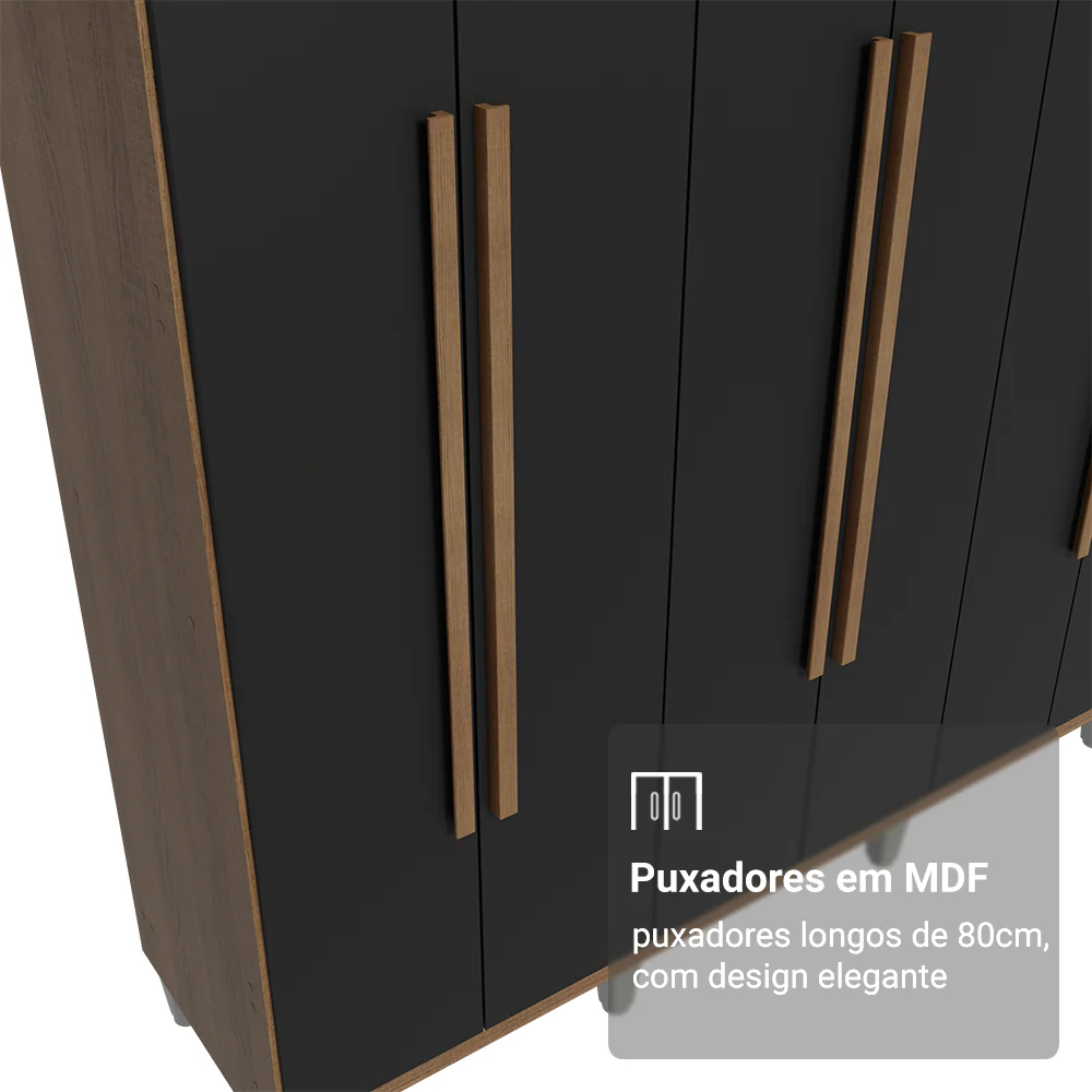 Guarda-Roupa Casal com Pés 8 Portas Batentes Rustic/Preto/Rustic Venus Madesa - Image 6