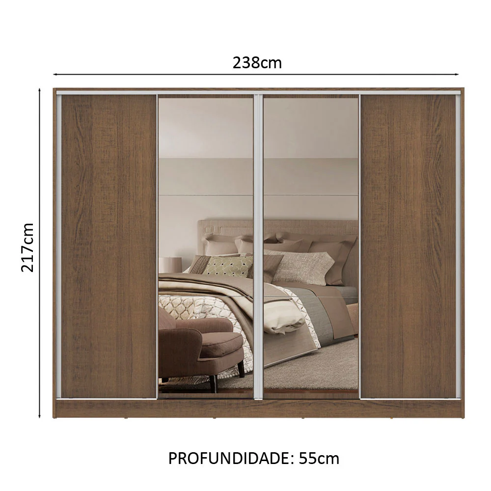Guarda-Roupa Casal Madesa Apolo 4 Portas de Correr com Espelho Rustic - Image 3