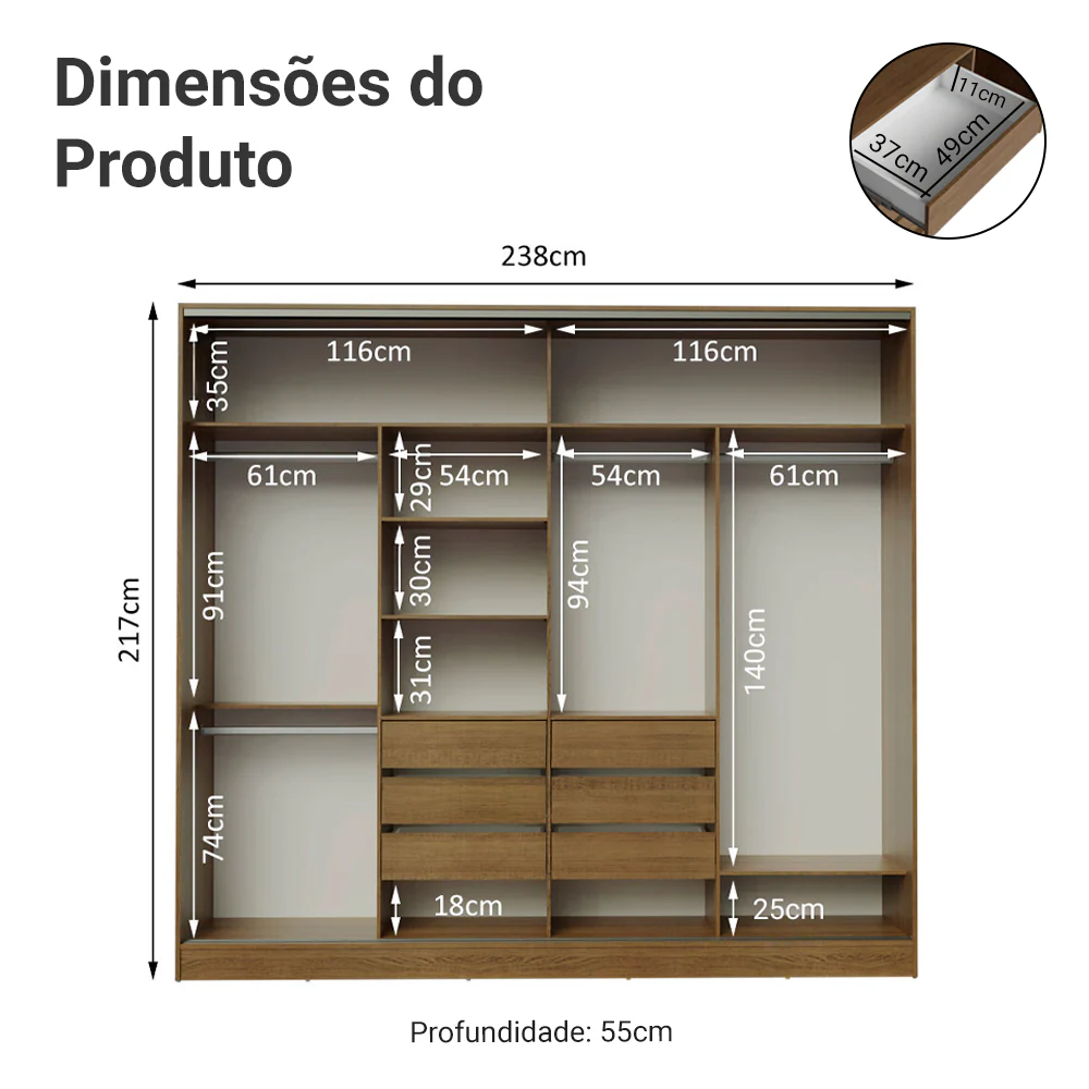Guarda-Roupa Casal Madesa Apolo 4 Portas de Correr com Espelho Rustic - Image 4