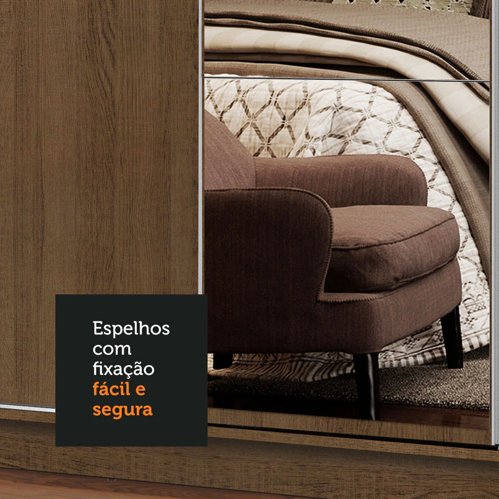 Guarda-Roupa Casal Madesa Apolo 4 Portas de Correr com Espelho Rustic - Image 6