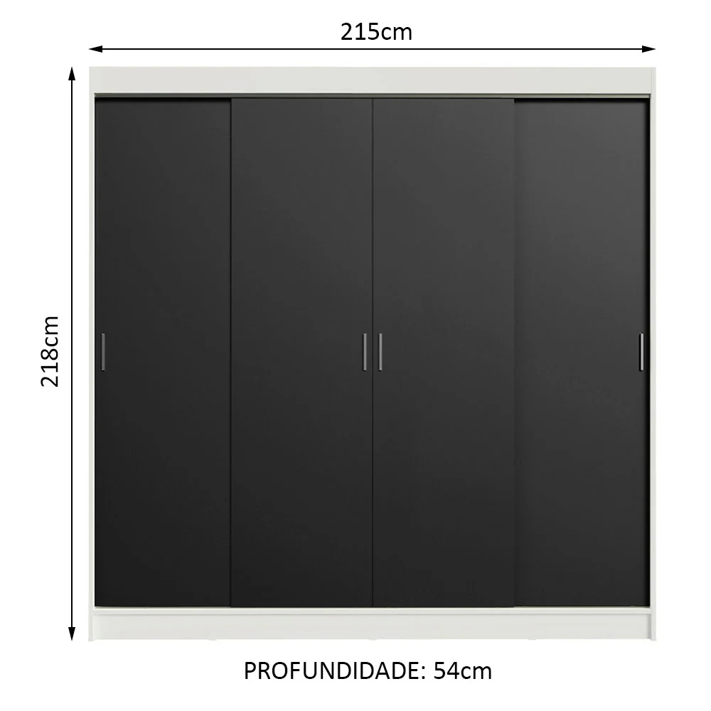 Guarda-Roupa Casal Madesa Austin 4 Portas de Correr 3 Gavetas Branco/Preto - Image 3