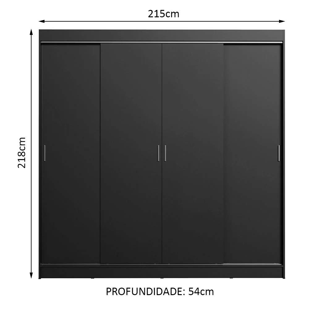 Guarda-Roupa Casal Madesa Austin 4 Portas de Correr 3 Gavetas Preto - Image 3