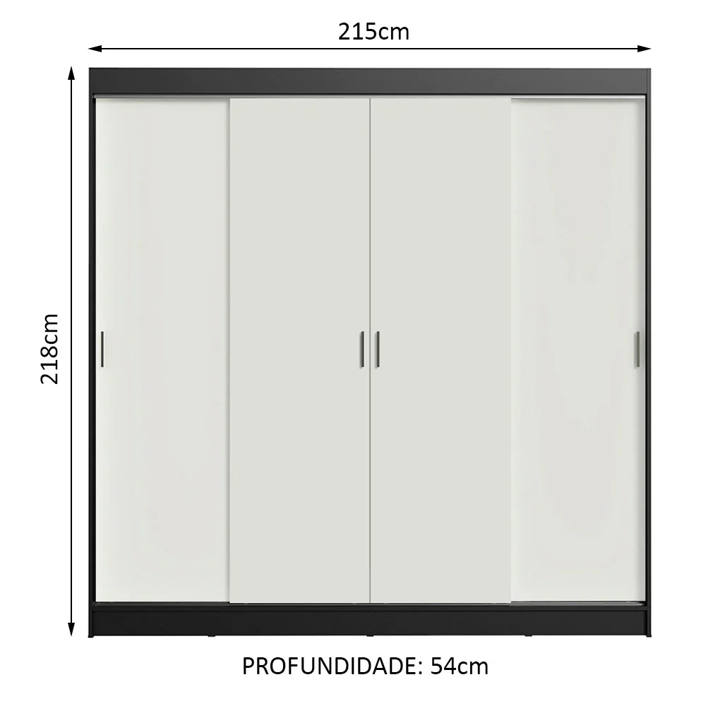 Guarda-Roupa Casal Madesa Austin 4 Portas de Correr 3 Gavetas Preto/Branco - Image 3