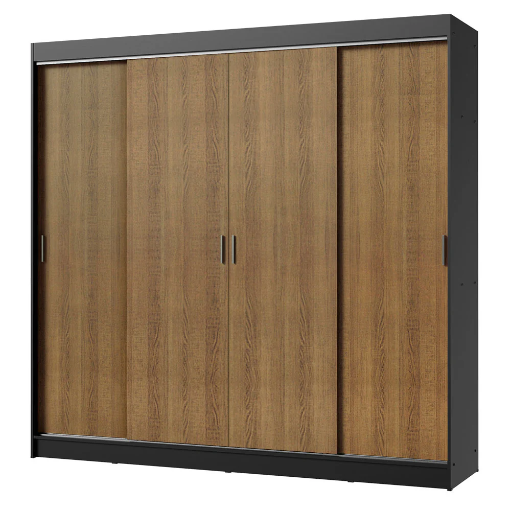 Guarda-Roupa Casal Madesa Austin 4 Portas de Correr 3 Gavetas Preto/Rustic - Image 2