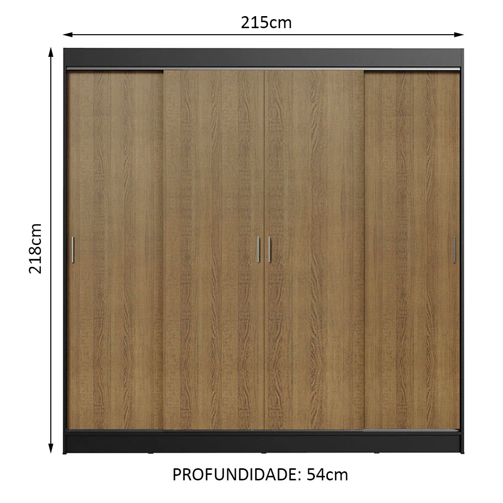 Guarda-Roupa Casal Madesa Austin 4 Portas de Correr 3 Gavetas Preto/Rustic - Image 3