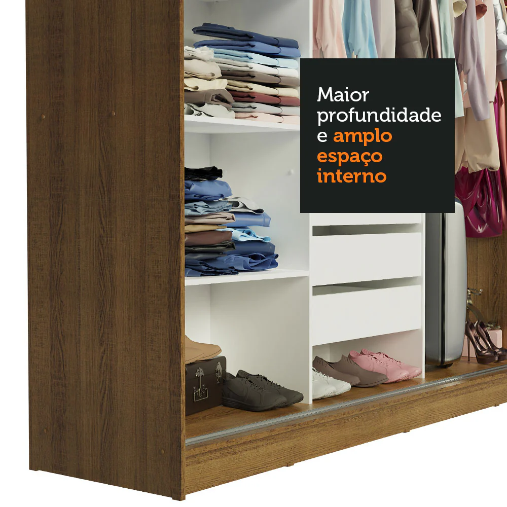 Guarda-Roupa Casal Madesa Austin 4 Portas de Correr 3 Gavetas Rustic/Branco - Image 7