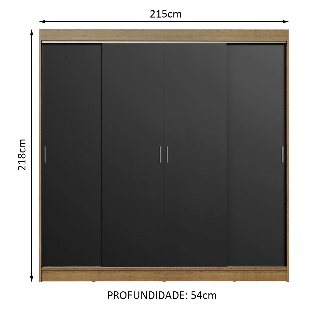 Guarda-Roupa Casal Madesa Austin 4 Portas de Correr 3 Gavetas Rustic/Preto - Image 3