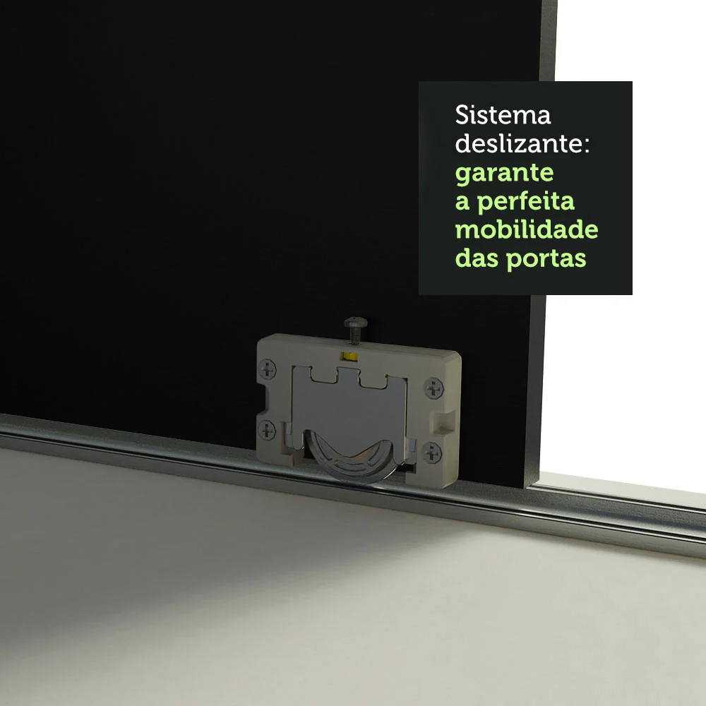 Guarda-Roupa Casal Madesa Austin 4 Portas de Correr com Espelhos 3 Gavetas Branco/Preto - Image 6
