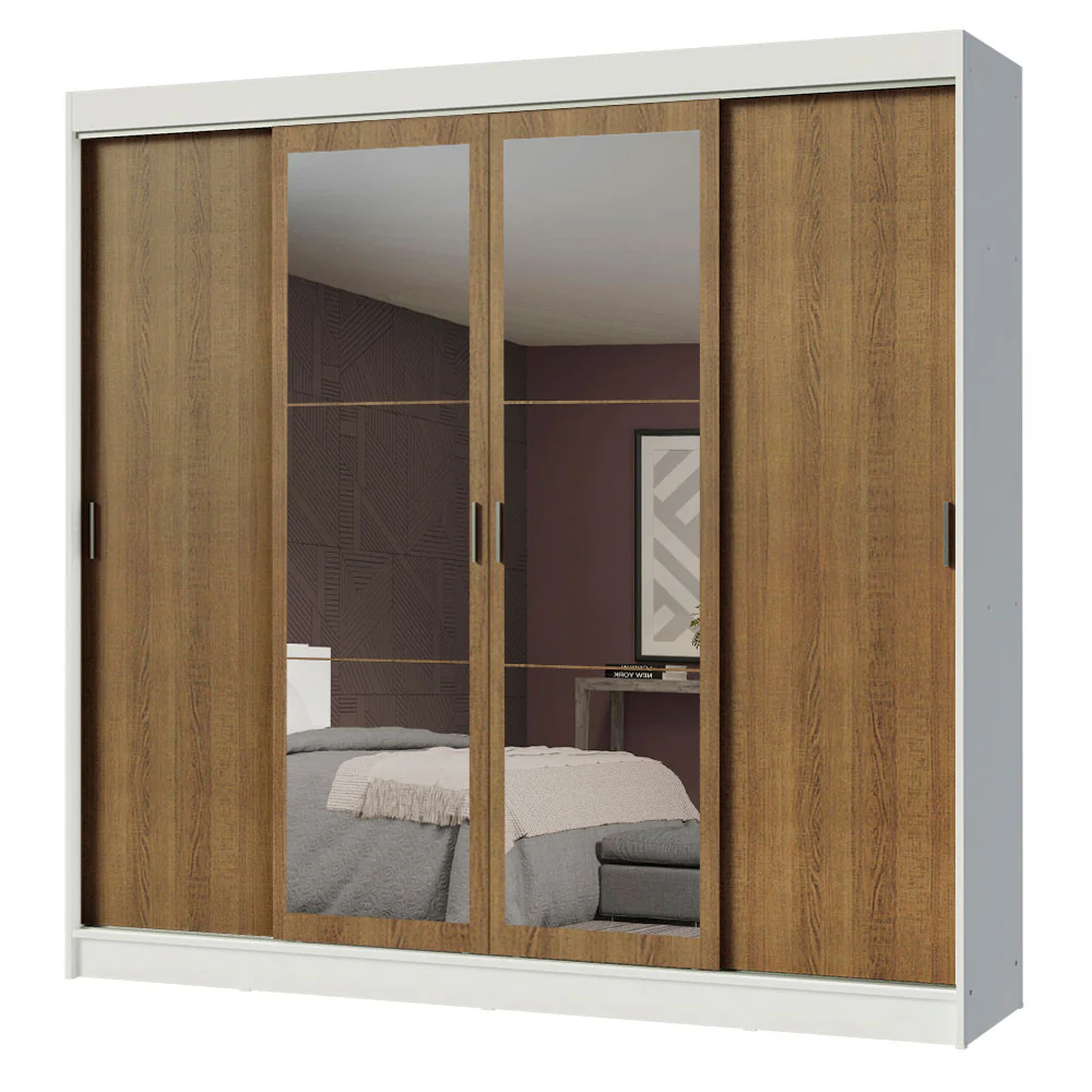 Guarda-Roupa Casal Madesa Austin 4 Portas de Correr com Espelhos 3 Gavetas Branco/Rustic - Image 2