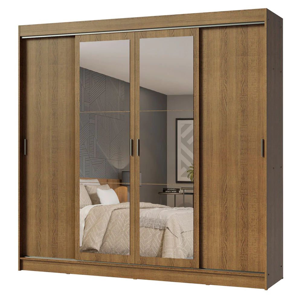 Guarda-Roupa Casal Madesa Austin 4 Portas de Correr com Espelhos 3 Gavetas Rustic - Image 2
