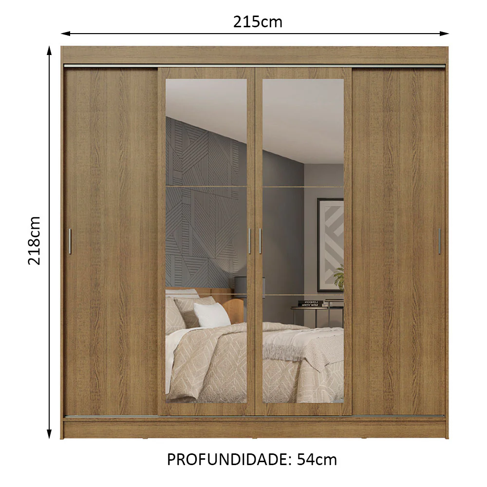 Guarda-Roupa Casal Madesa Austin 4 Portas de Correr com Espelhos 3 Gavetas Rustic - Image 3