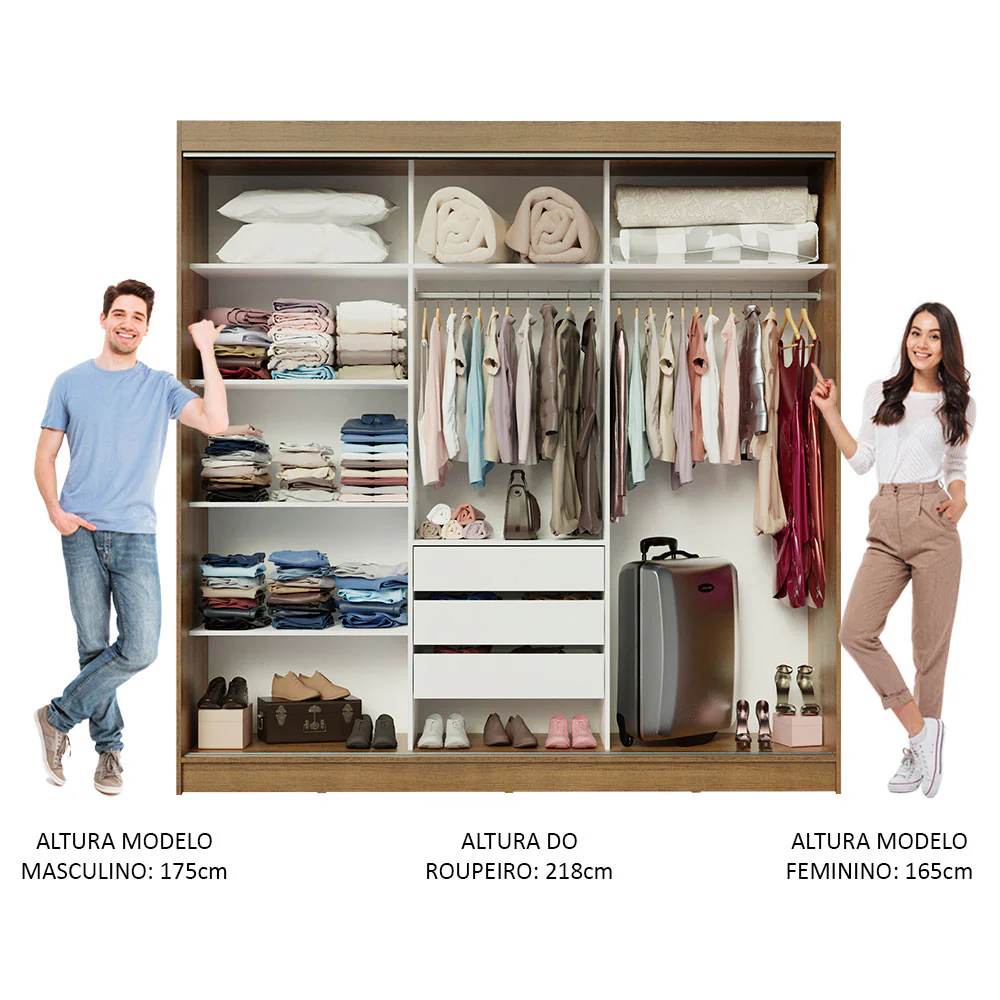 Guarda-Roupa Casal Madesa Austin 4 Portas de Correr com Espelhos 3 Gavetas Rustic - Image 4
