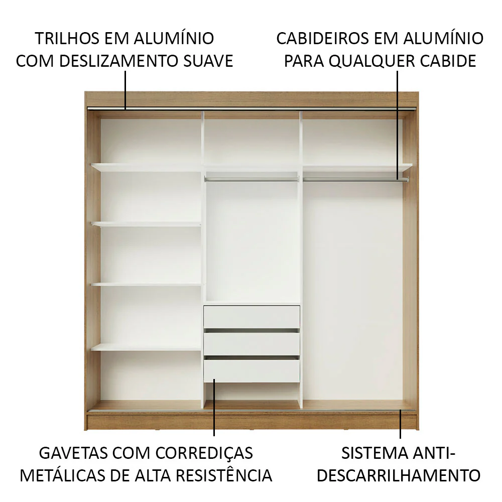 Guarda-Roupa Casal Madesa Austin 4 Portas de Correr com Espelhos 3 Gavetas Rustic - Image 5