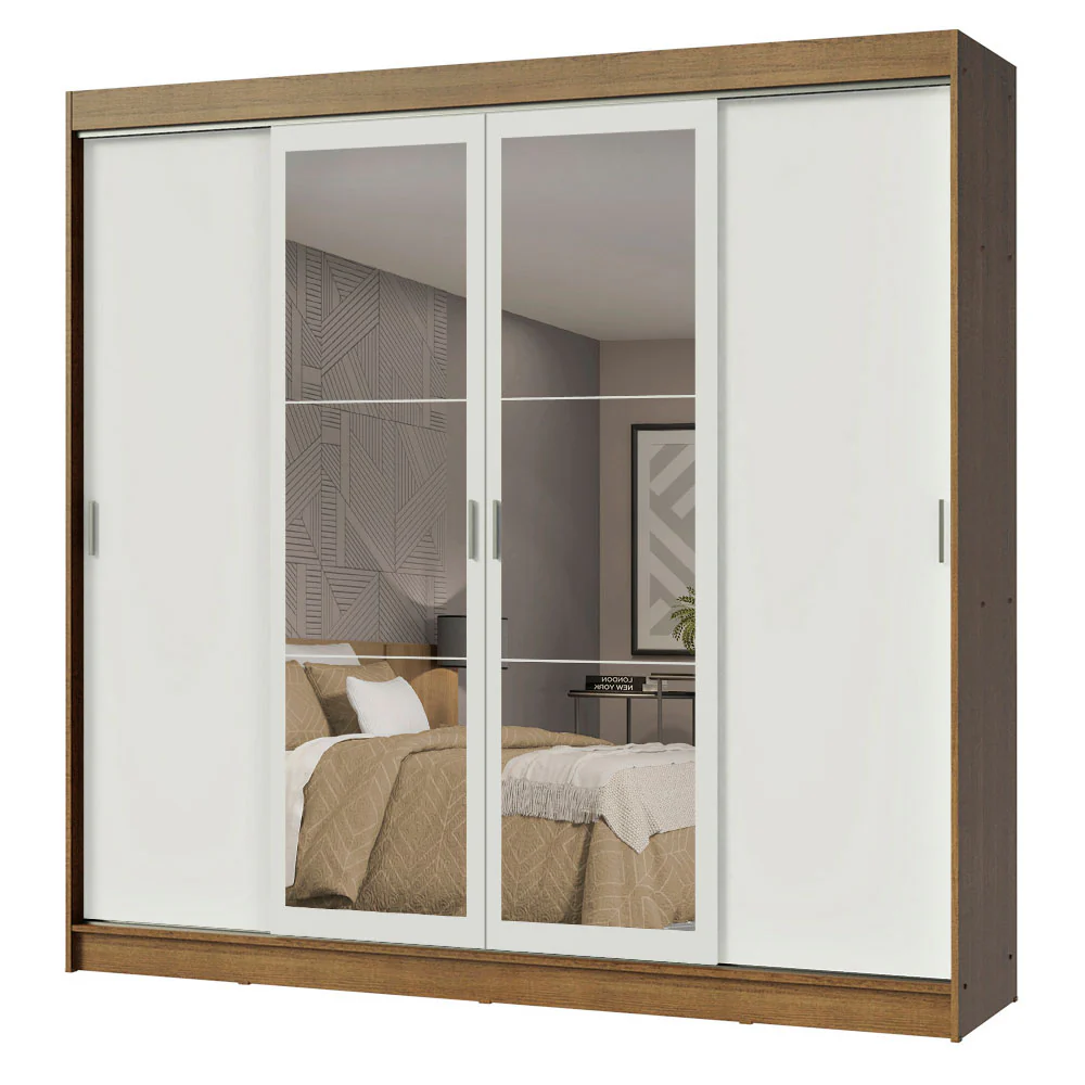 Guarda-Roupa Casal Madesa Austin 4 Portas de Correr com Espelhos 3 Gavetas Rustic/Branco - Image 2