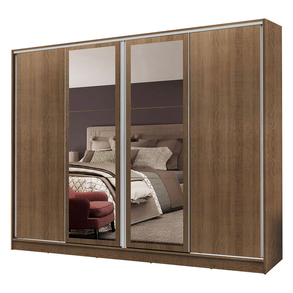 Guarda-Roupa Casal Madesa Cronos 4 Portas de Correr com Espelhos Rustic - Image 2