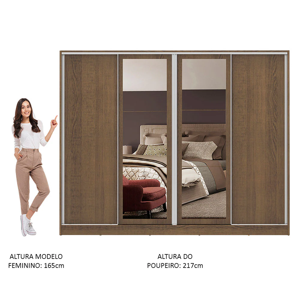 Guarda-Roupa Casal Madesa Cronos 4 Portas de Correr com Espelhos Rustic - Image 5