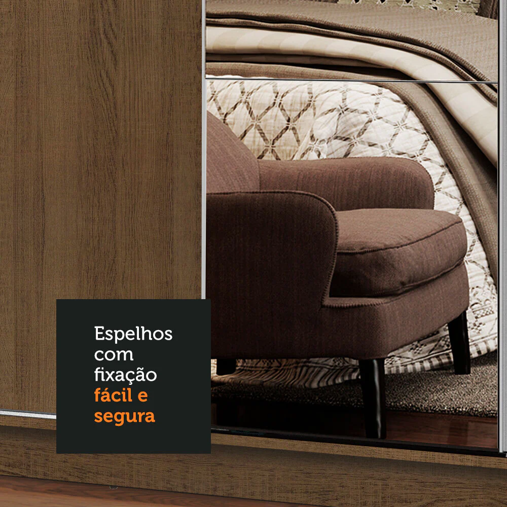 Guarda-Roupa Casal Madesa Cronos 4 Portas de Correr com Espelhos Rustic - Image 6