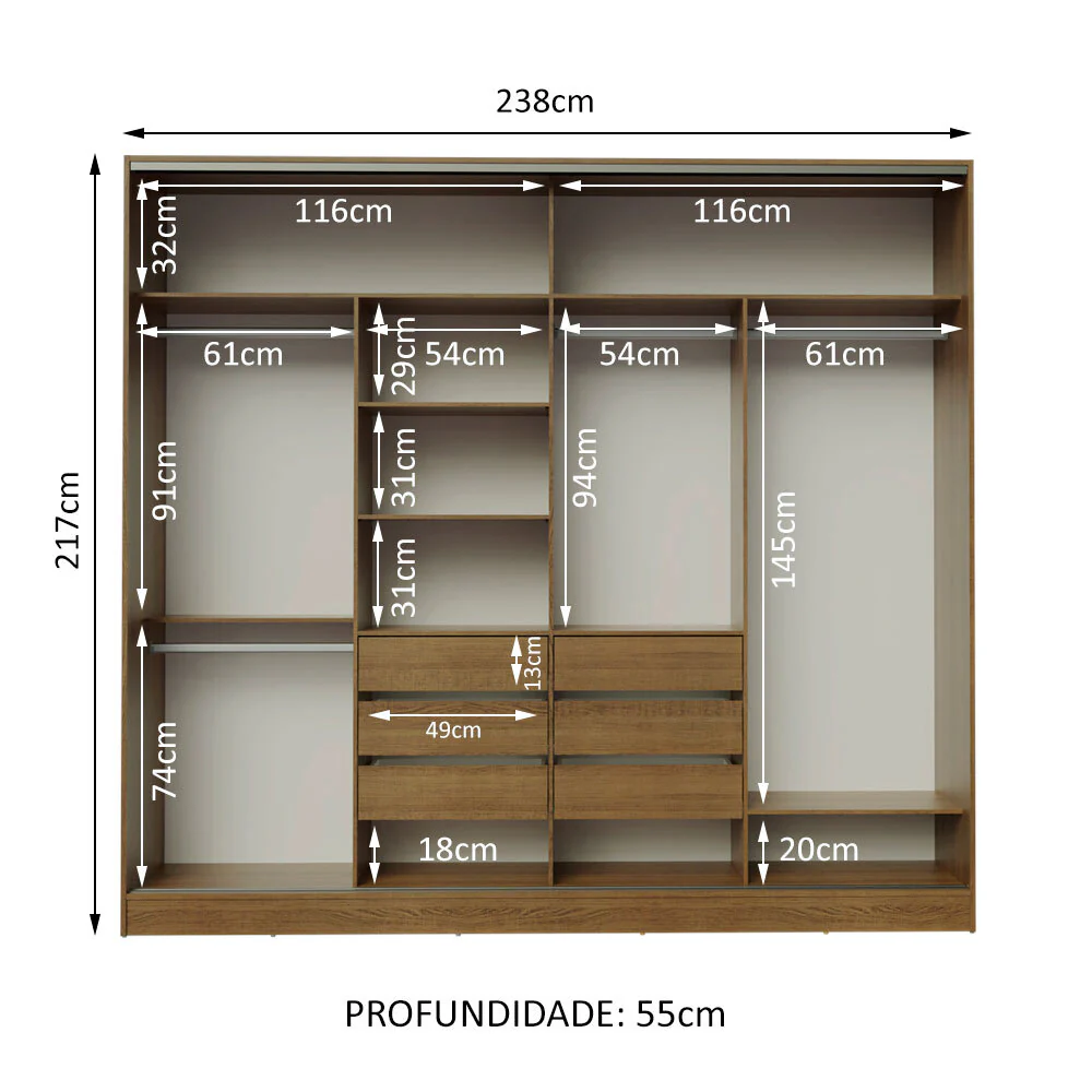Guarda-Roupa Casal Madesa Cronos 4 Portas de Correr com Espelhos Rustic - Image 9