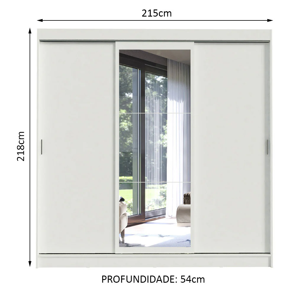 Guarda-Roupa Casal Madesa Istambul 3 Portas de Correr com Espelho 3 Gavetas Branco - Image 3