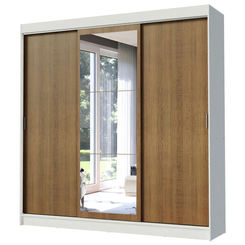 Guarda-Roupa Casal Madesa Istambul 3 Portas de Correr com Espelho 3 Gavetas Branco/Rustic - Image 2