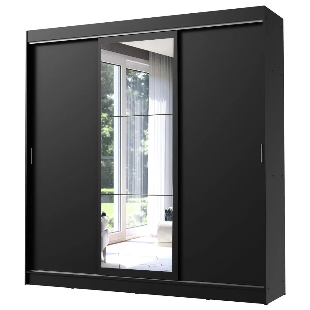 Guarda-Roupa Casal Madesa Istambul 3 Portas de Correr com Espelho 3 Gavetas Preto - Image 2