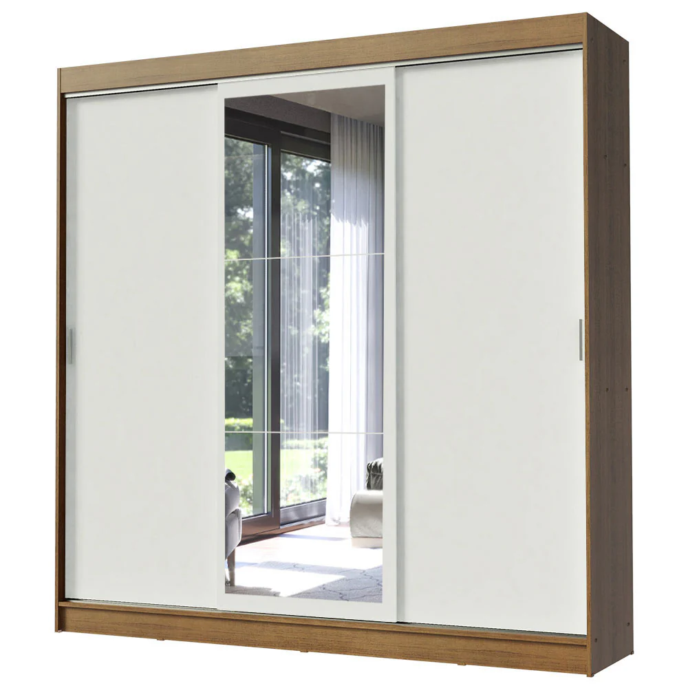 Guarda-Roupa Casal Madesa Istambul 3 Portas de Correr com Espelho 3 Gavetas Rustic/Branco - Image 2