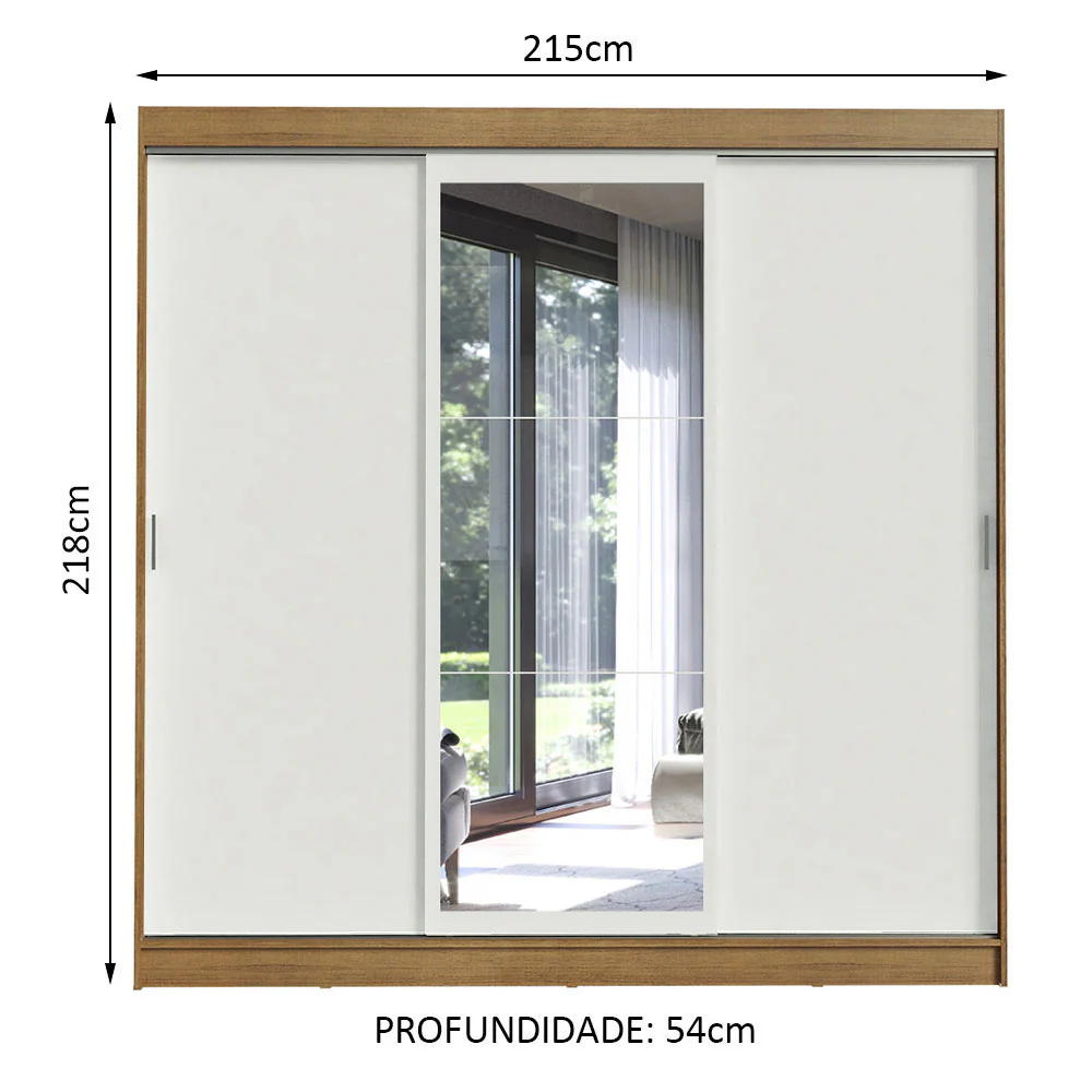 Guarda-Roupa Casal Madesa Istambul 3 Portas de Correr com Espelho 3 Gavetas Rustic/Branco - Image 3