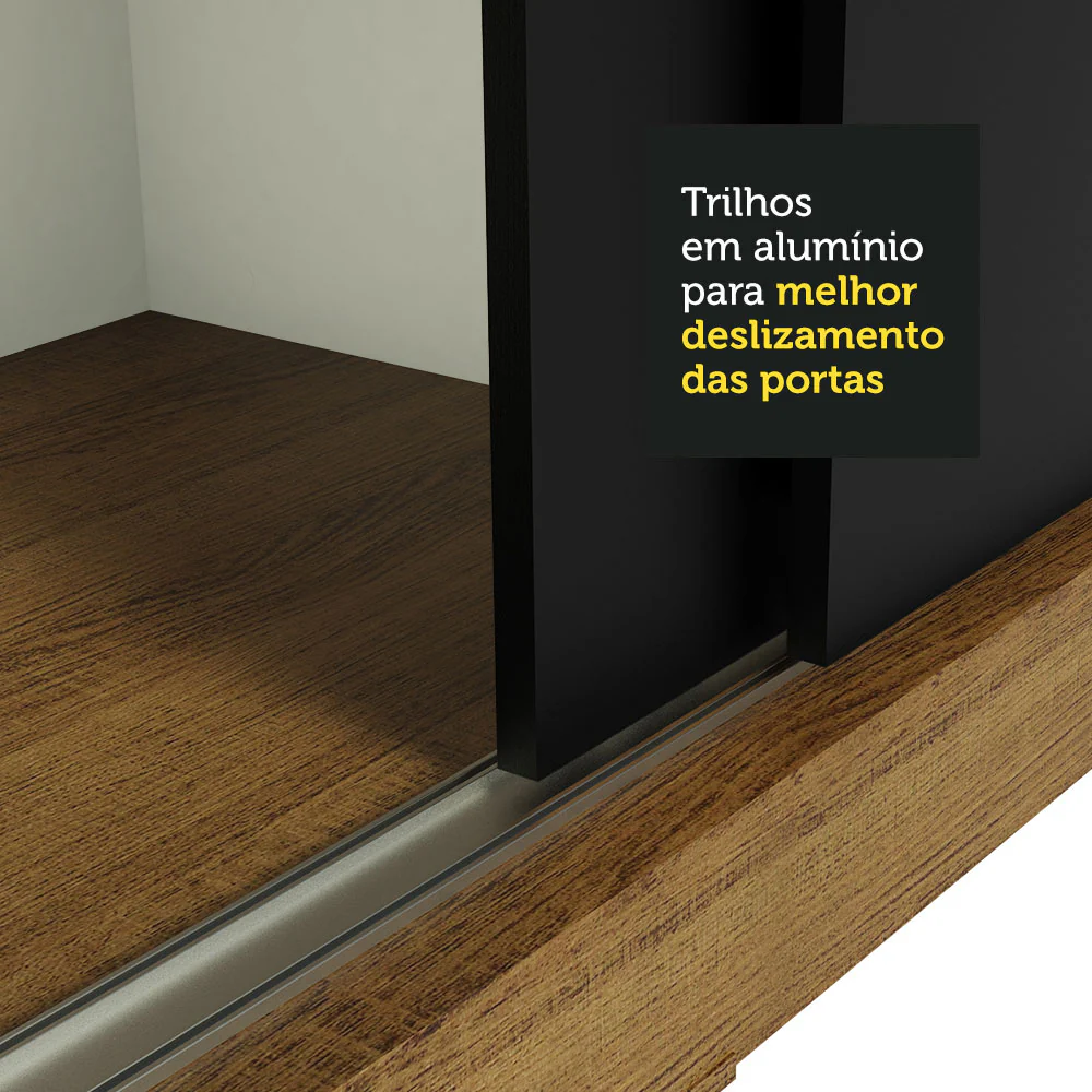Guarda-Roupa Casal Madesa Istambul 3 Portas de Correr com Espelho 3 Gavetas Rustic/Preto - Image 8