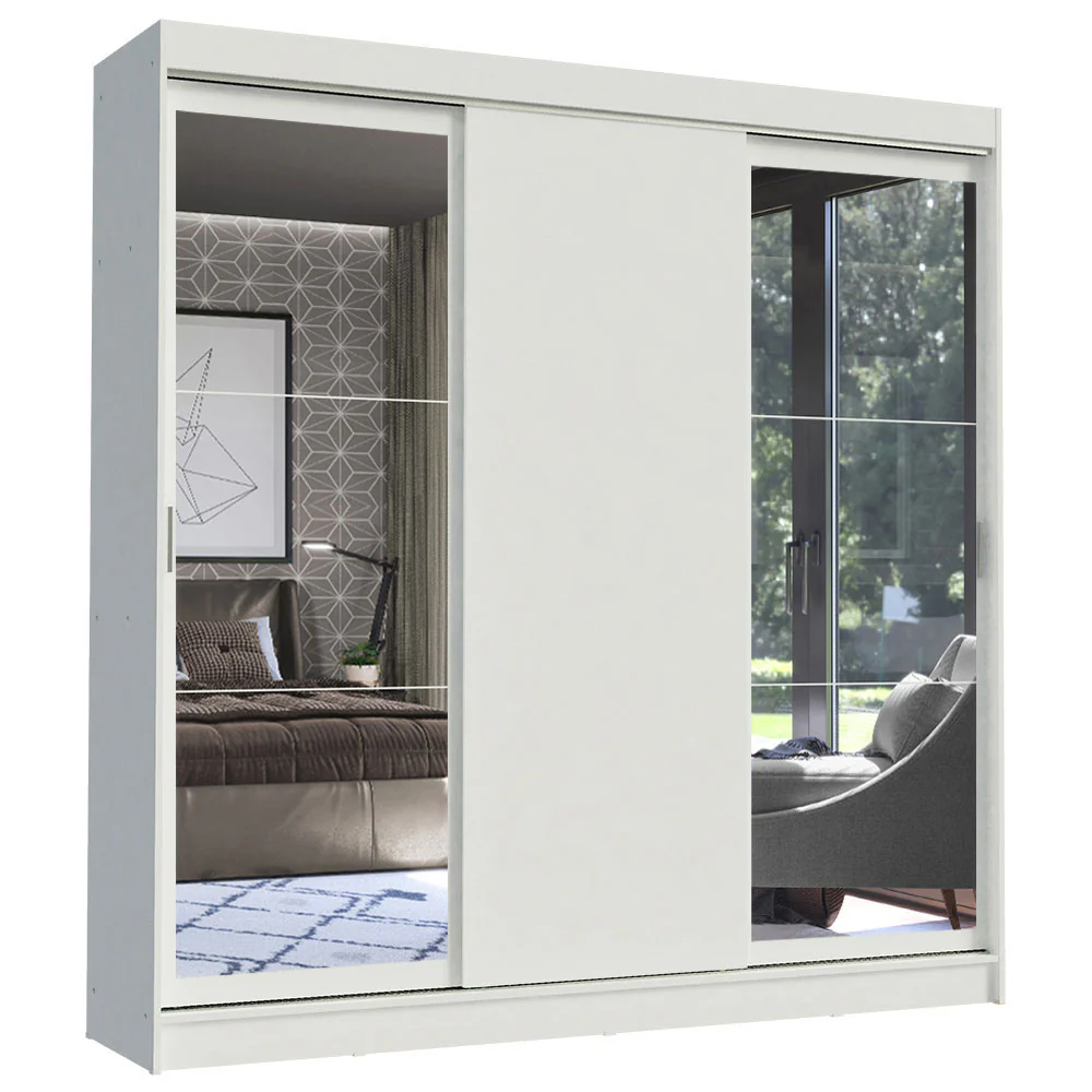 Guarda-Roupa Casal Madesa Istambul 3 Portas de Correr com Espelhos 3 Gavetas Branco - Image 2