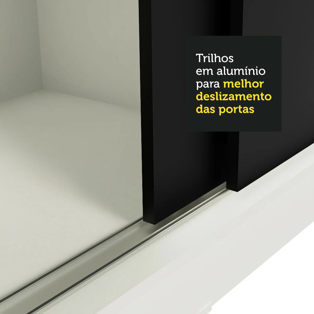 Guarda-Roupa Casal Madesa Istambul 3 Portas de Correr com Espelhos 3 Gavetas Branco/Preto - Image 8