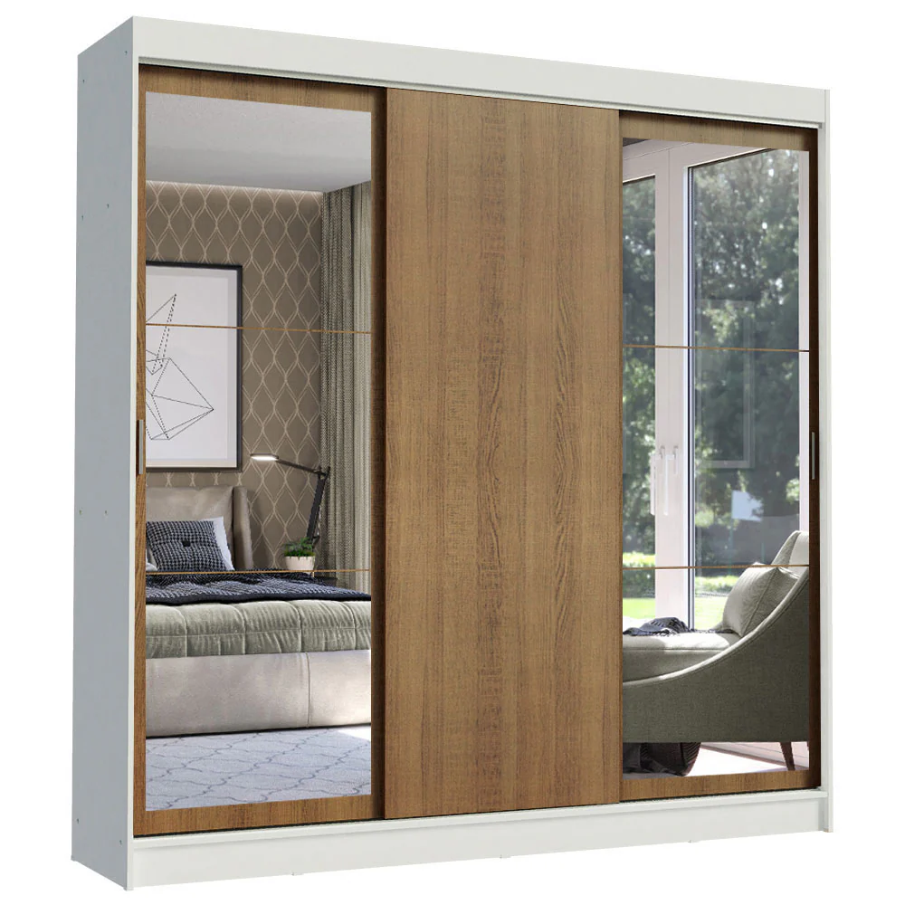 Guarda-Roupa Casal Madesa Istambul 3 Portas de Correr com Espelhos 3 Gavetas Branco/Rustic - Image 2