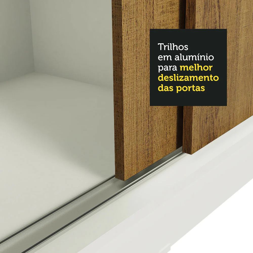 Guarda-Roupa Casal Madesa Istambul 3 Portas de Correr com Espelhos 3 Gavetas Branco/Rustic - Image 8