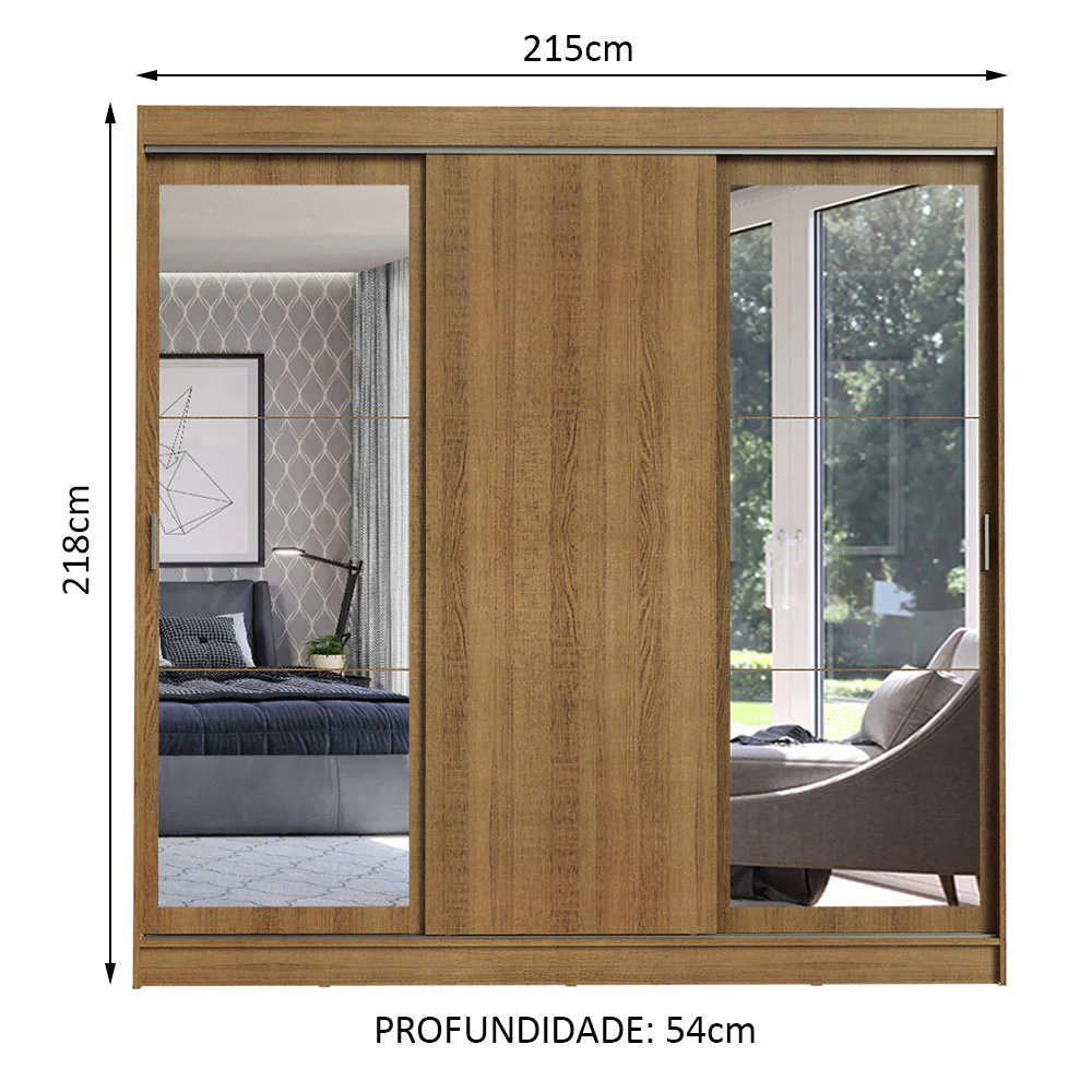 Guarda-Roupa Casal Madesa Istambul 3 Portas de Correr com Espelhos 3 Gavetas Rustic - Image 3