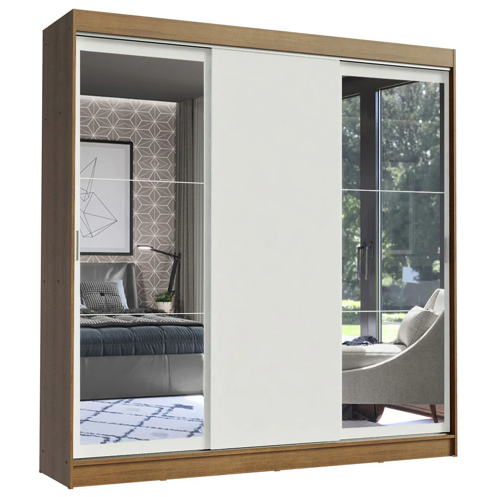 Guarda-Roupa Casal Madesa Istambul 3 Portas de Correr com Espelhos 3 Gavetas Rustic/Branco - Image 2