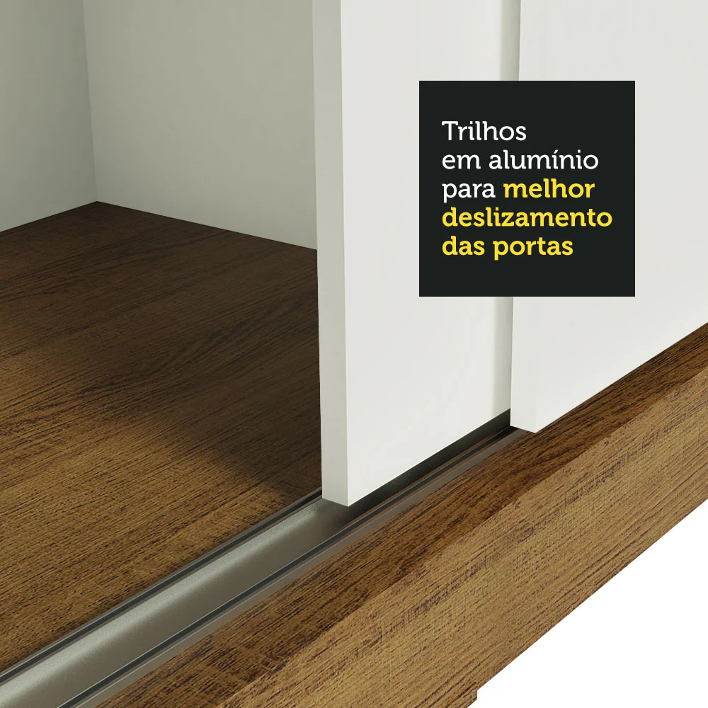 Guarda-Roupa Casal Madesa Istambul 3 Portas de Correr com Espelhos 3 Gavetas Rustic/Branco - Image 8