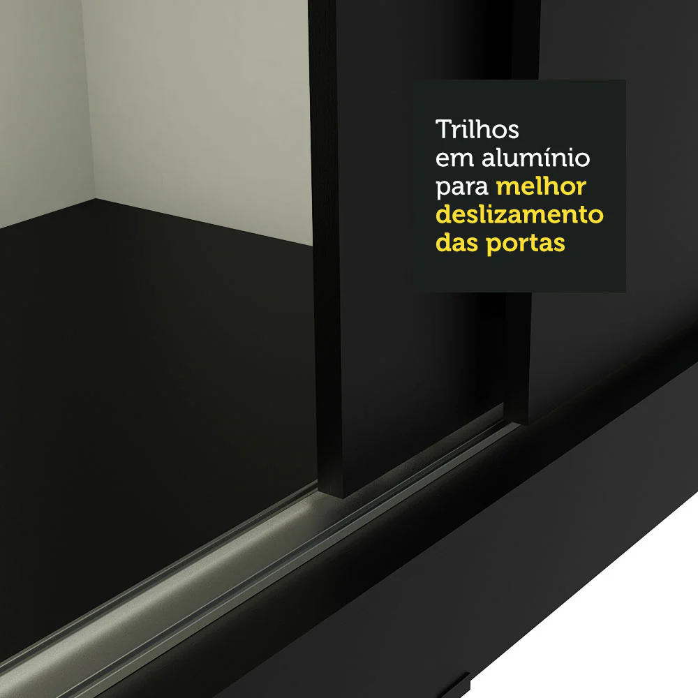 Guarda-Roupa Casal Madesa Istambul 3 Portas de Correr de Espelho 3 Gavetas Preto - Image 8